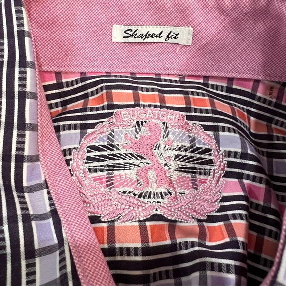 Bugatchi Shaped Fit Men’s Button Up LS Shirt Flip Cuff Window Pane Plaid - Picture 6 of 9